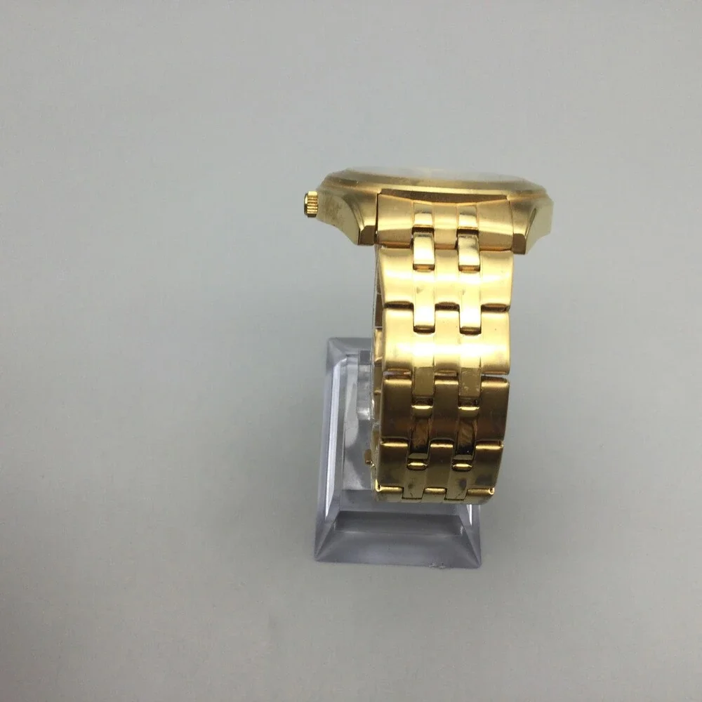 Dakota Steel Watch Mens 40mm Gold Tone Black Dial Day Date New Battery 6.75" - Picture 7 of 15